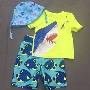 Toddler Boys Old Navy Swim Top Trunks Hat Bundle